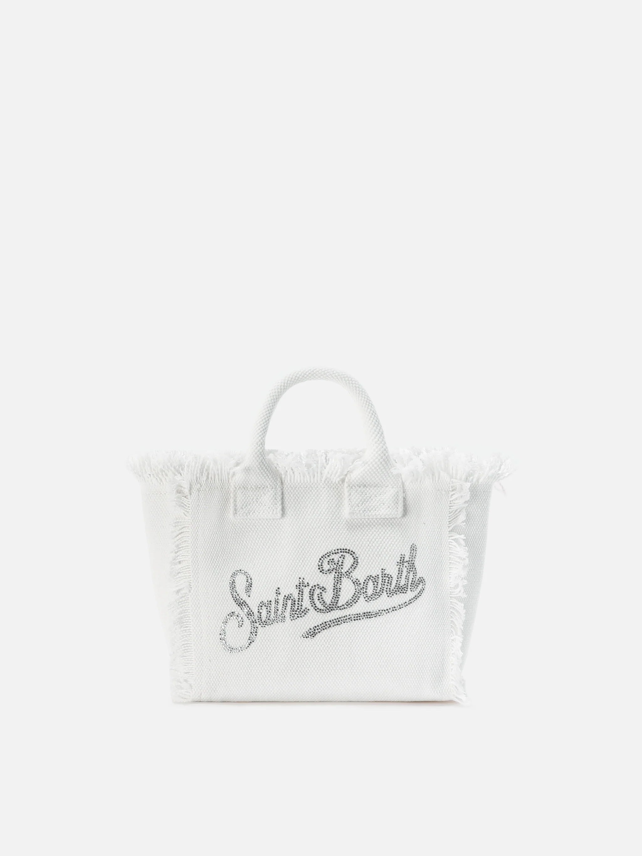 PORTO SEGRETO® - BORSA DA MARE MINI IN CANVAS BIANCA STRASS