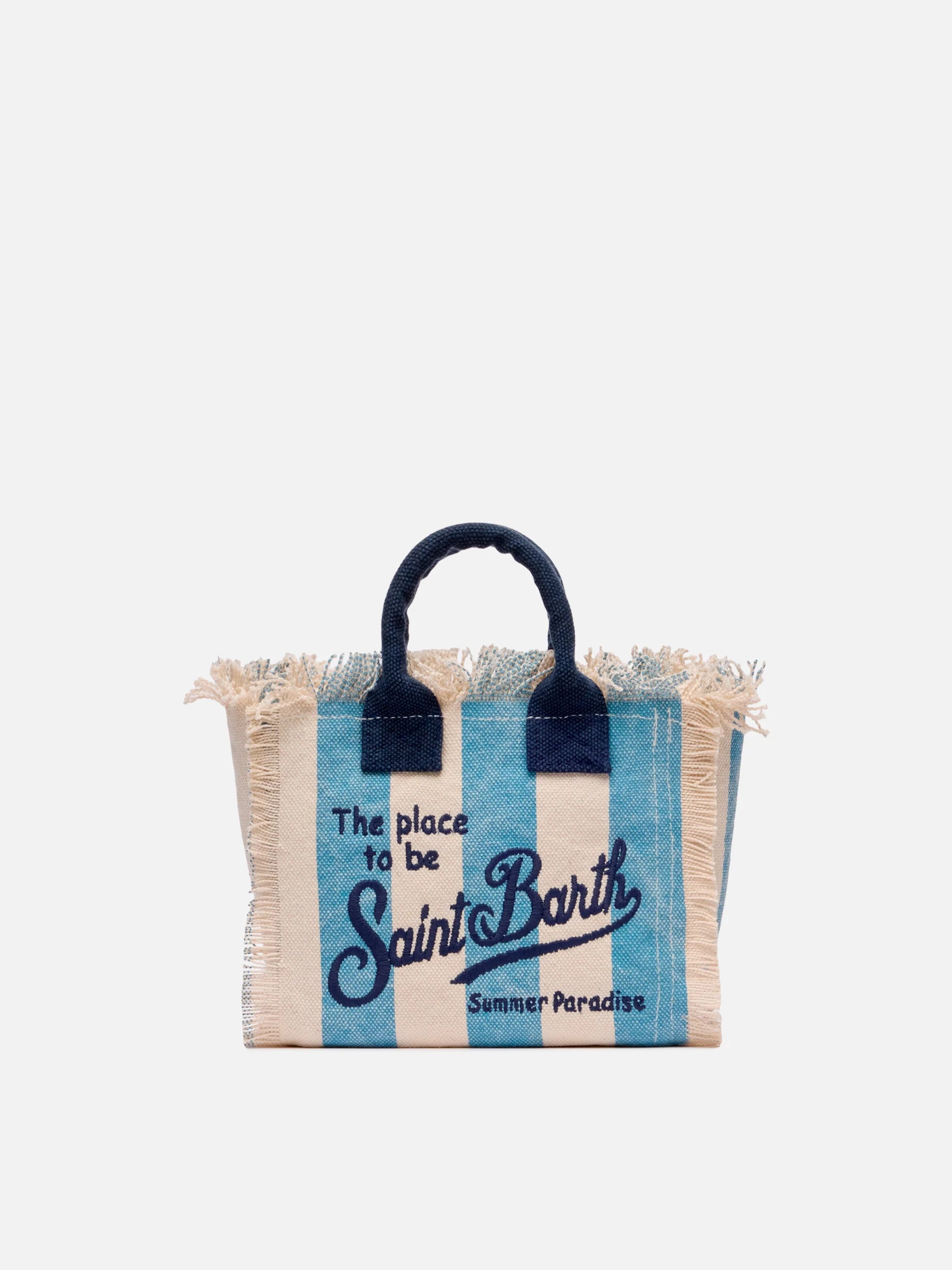 PORTO SEGRETO® - BORSA DA MARE MINI IN COTONE BLU A RIGHE