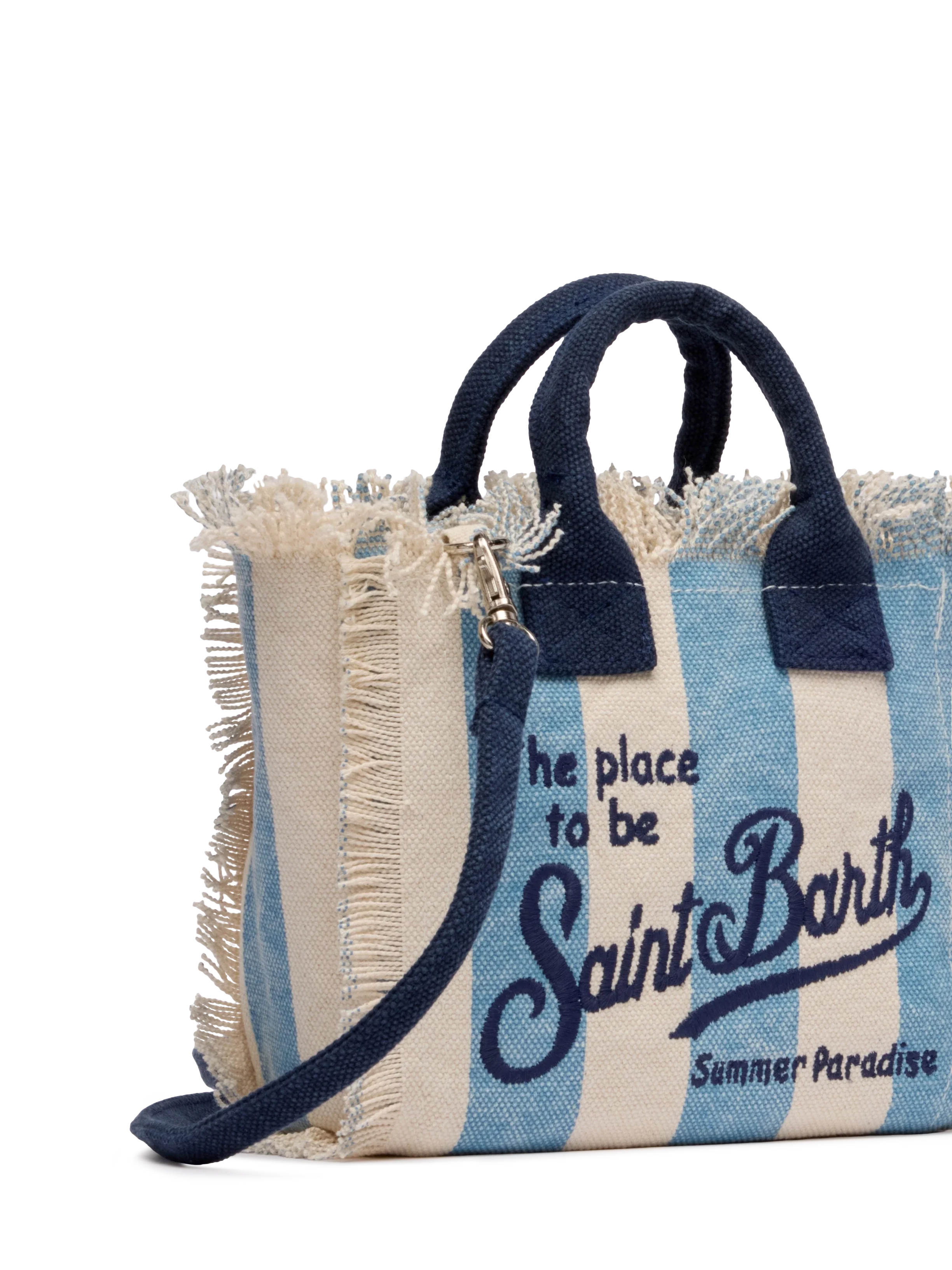 PORTO SEGRETO® - BORSA DA MARE MINI IN COTONE BLU A RIGHE