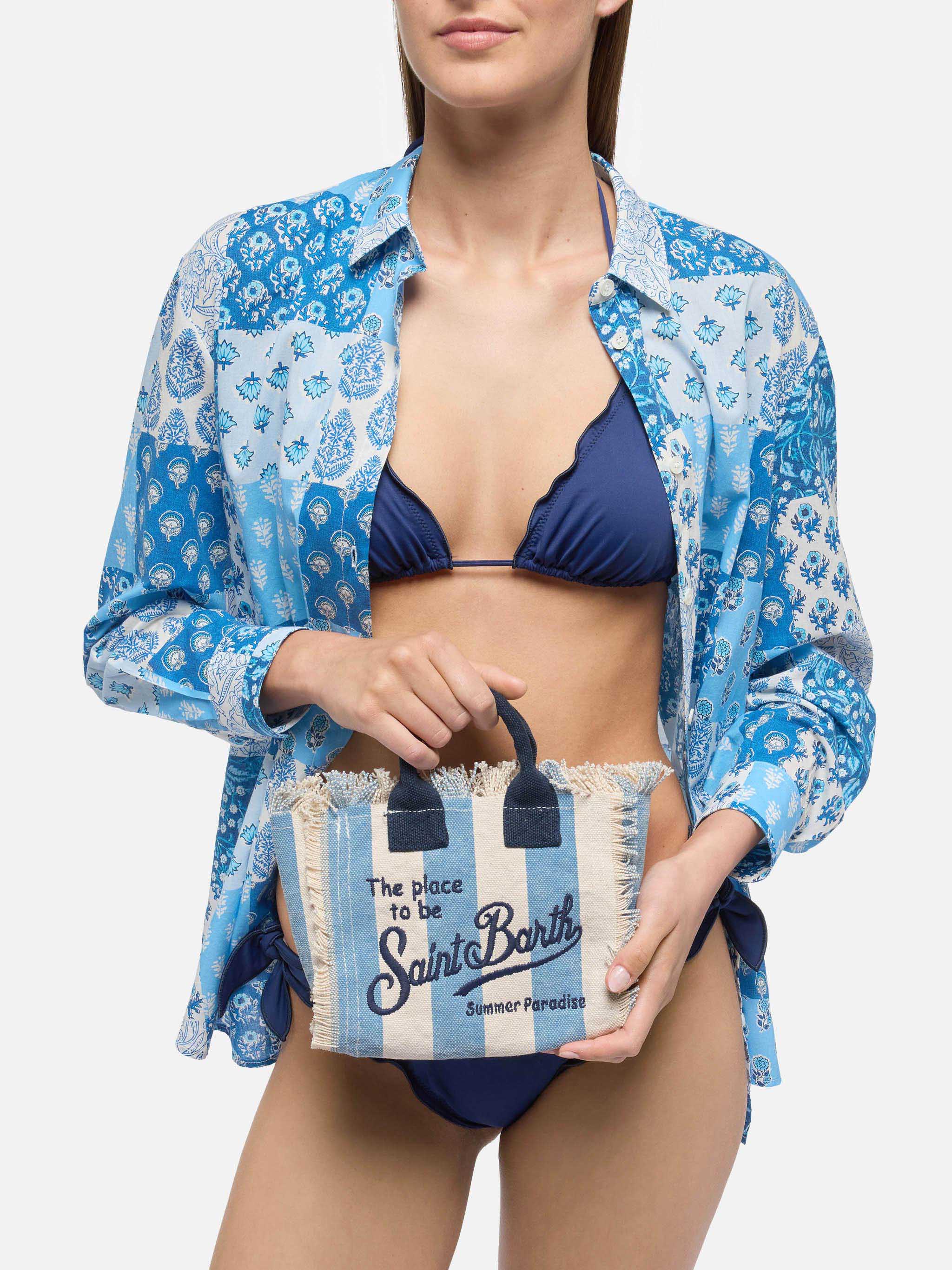 PORTO SEGRETO® - BORSA DA MARE MINI IN COTONE BLU A RIGHE