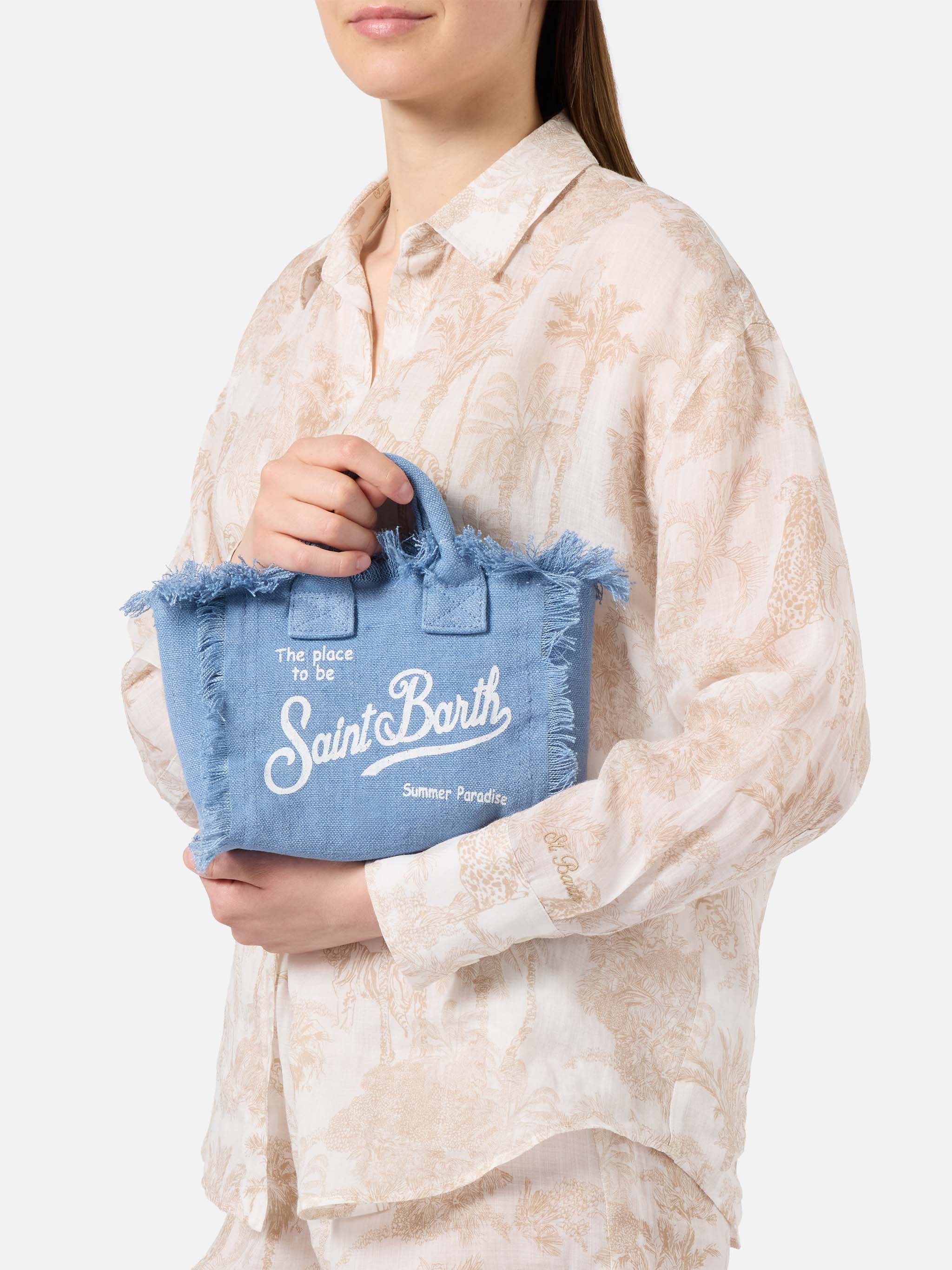 PORTO SEGRETO® - BORSA DA MARE MINI IN LINO BLU