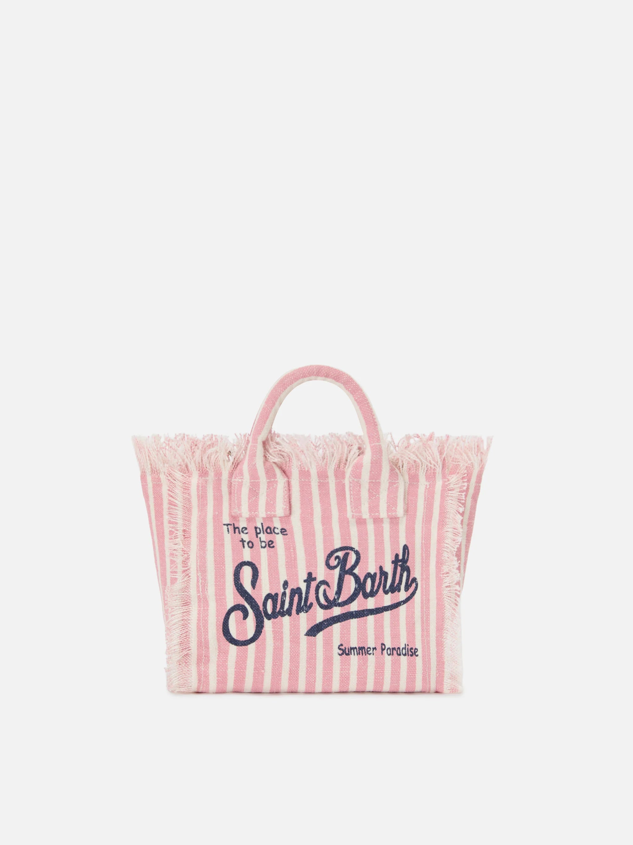 PORTO SEGRETO® - BORSA DA MARE MINI IN LINO ROSA E BIANCA