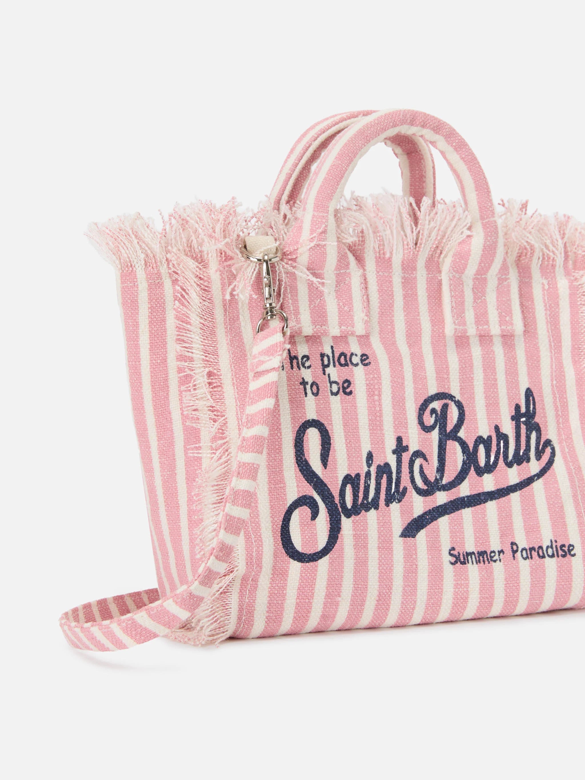 PORTO SEGRETO® - BORSA DA MARE MINI IN LINO ROSA E BIANCA