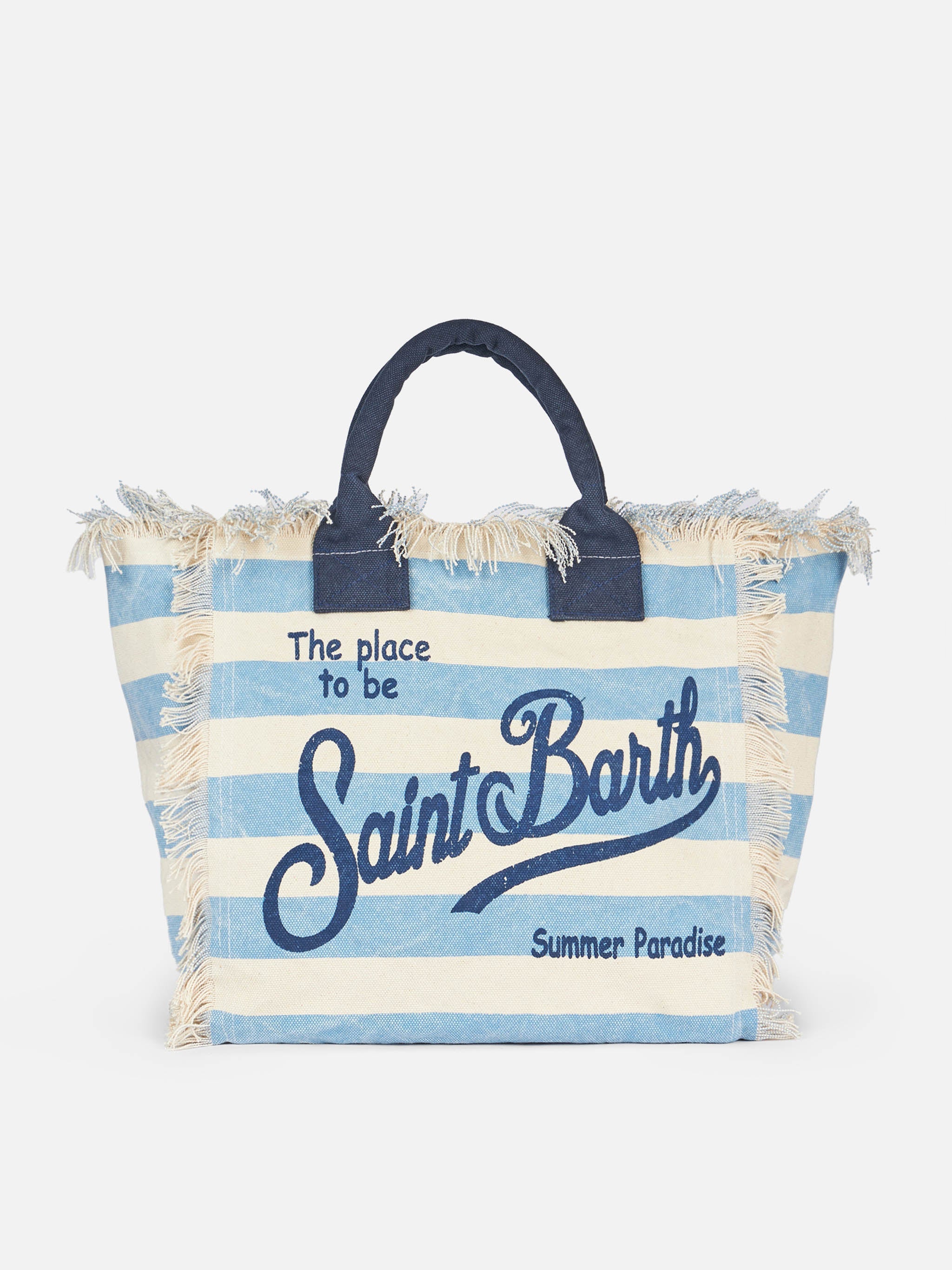PORTO SEGRETO® - BORSA DA MARE IN COTONE AZZURRA A RIGHE