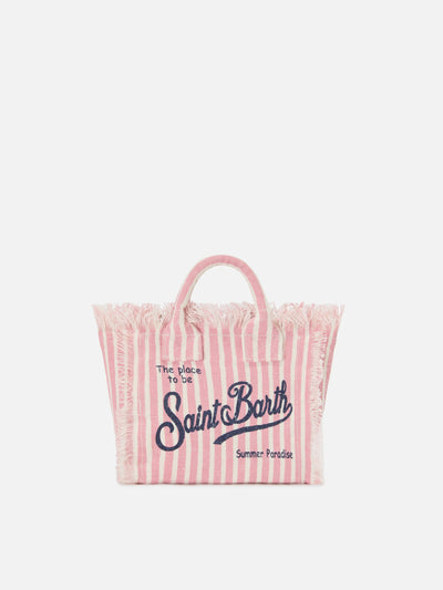 PORTO SEGRETO® - BORSA DA MARE MINI IN LINO ROSA E BIANCA