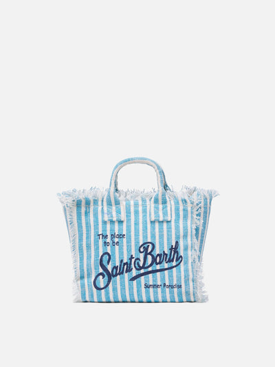 PORTO SEGRETO® - BORSA DA MARE MINI IN LINO AZZURRA E BIANCA