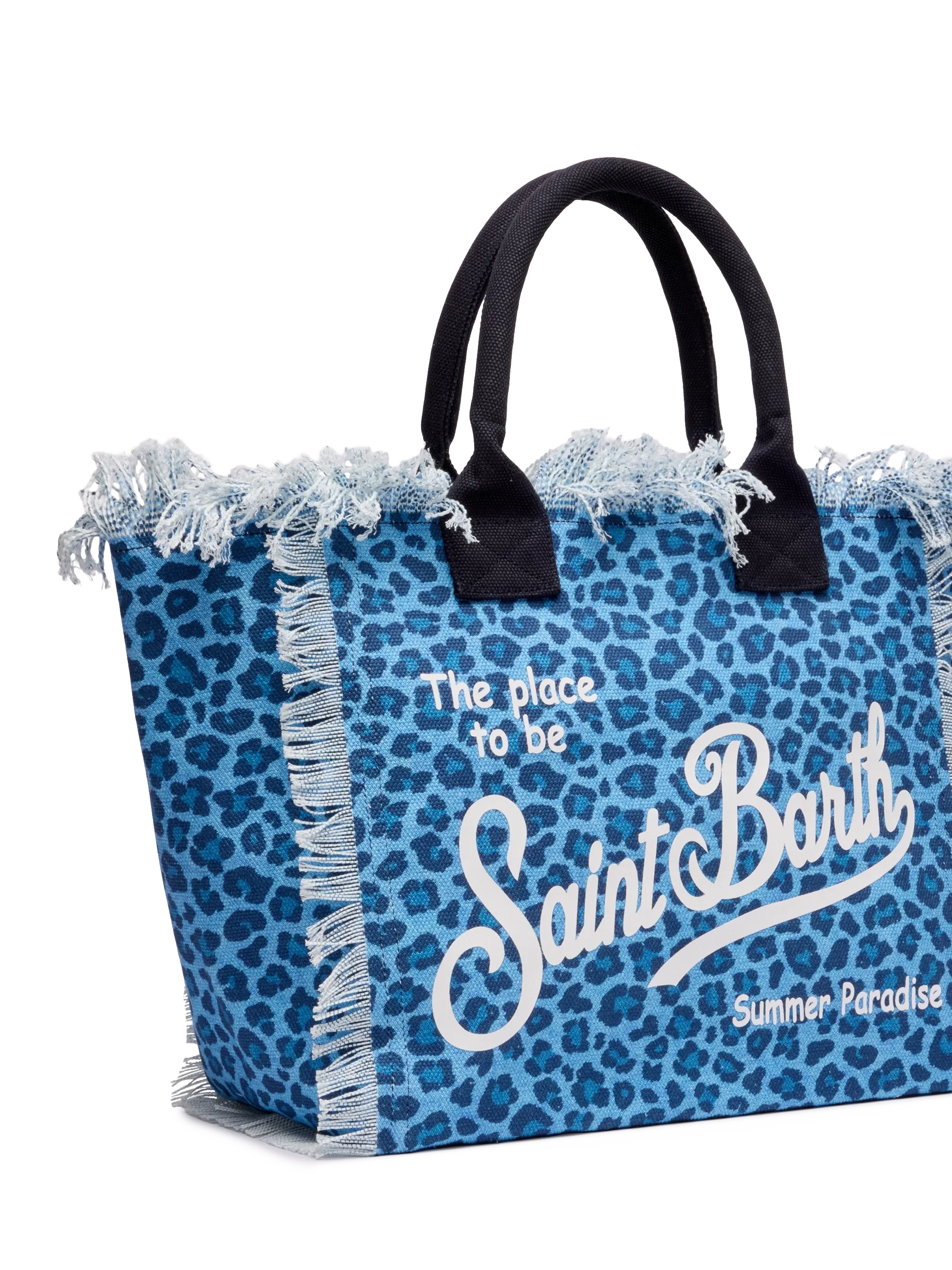 PORTO SEGRETO® - BORSA DA MARE IN COTONE LEOPARD BLU